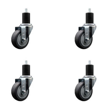 Service Caster 3.5'' SS Thermoplastic Rubber Wheel Swivel 1-3/4'' Expanding Stem Caster Set, 4PK SCC-SSEX20S3514-TPRB-134-4